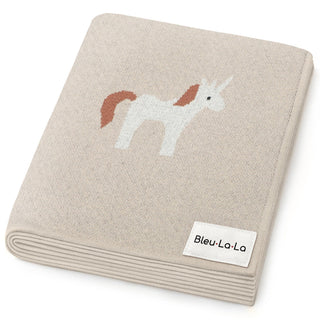 Knit Unicorn Blanket Bleu La La Color: Unicorn - Cream