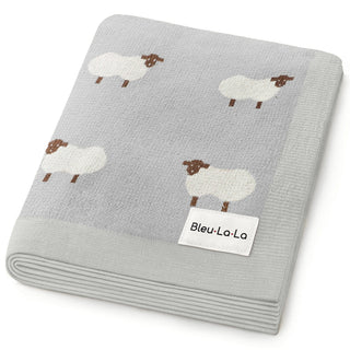 Sheep Knit Receiving Baby Blanket Bleu La La Color: Sheep - Grey