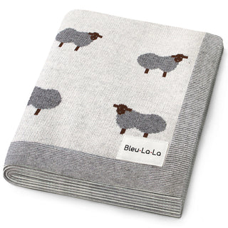 Sheep Knit Receiving Baby Blanket Bleu La La Color: Sheep - Ivory