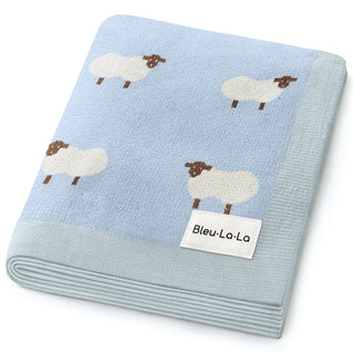 Sheep Knit Receiving Baby Blanket Bleu La La Color: Sheep - Baby Blue