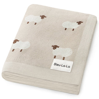 Sheep Knit Receiving Baby Blanket Bleu La La Color: Sheep - Khaki