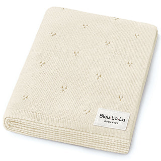 Organic Pointelle Luxury Knit Swaddle Blanket Bleu La La Color: Butter Cream