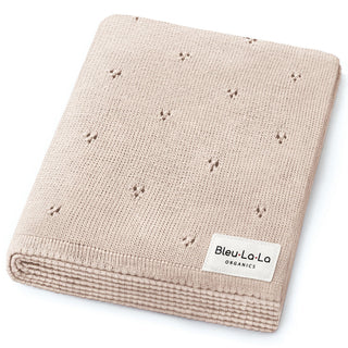Organic Pointelle Luxury Knit Swaddle Blanket Bleu La La Color: Oatmeal