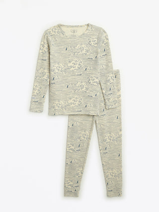 Walking on Water Ribbed Cotton-Bamboo Blend PJ Long Sleeve Set Long Sleeve Kids Pajama Holy Pals Size: 02