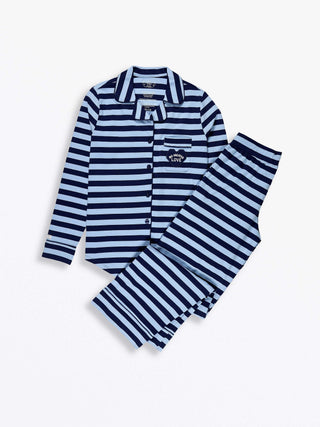 No Greater Love Blue Cotton Womens PJ Notch Collar Set Adult Women's Pajamas Holy Pals Size: XS