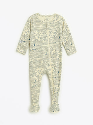 Walking on Water Ribbed Cotton-Bamboo Blend PJ Footed Onesie Onesie Holy Pals Size: 00-03M