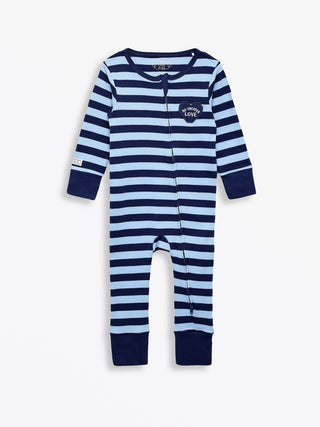 No Greater Love Blue Cotton Footless Onesie Onesie Holy Pals Size: 00-03M