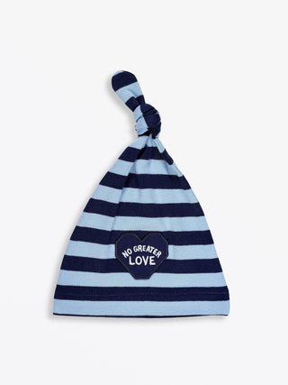 No Greater Love Blue Cotton Knotted Hat Accessories Holy Pals Size: NB-03M