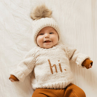 Hi. Pecan Crew Neck Sweater for Baby Huggalugs Size: 0-6 months