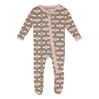 Bamboo Footie with 2-Way Zipper - Portabella Saltwater TaffyKicKee PantsSize: Newborn