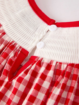 Red Cherry Bow Plaid Smocking Embroidery Girls' Dress Dress Rylee Faith Designs Size: 2