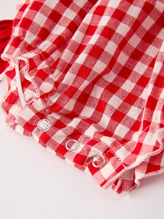 Red Cherry Bow Plaid Smocking Embroidery Girls' RomperRomperRylee Faith DesignsSize: 3M