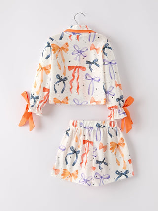 Halloween Mommy and Me Bow Print Pajama Set Pajamas Rylee Faith Designs style: Adults Size: S