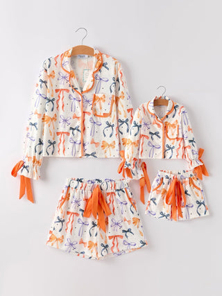 Halloween Mommy and Me Bow Print Pajama Set Pajamas Rylee Faith Designs style: Adults Size: S