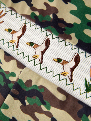 Camouflage Duck Smocking Embroidery Baby Boy Romper