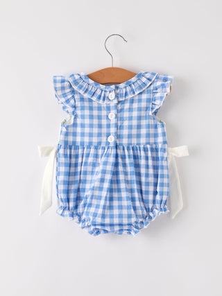Fall Thanksgiving& Halloween Blue Pumpkin Smock Embroidery Baby Girl Romper