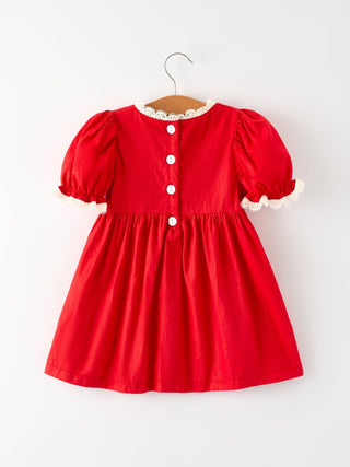 Red Christmas Girls Dress: Beautiful Embroidery with Lace Trim Dress Rylee Faith Designs Size: 2