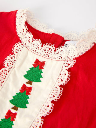 Red Christmas Girls Dress: Beautiful Embroidery with Lace Trim Dress Rylee Faith Designs Size: 2