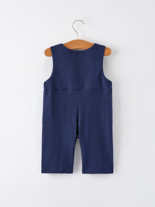 Christmas Holiday Celebration Baby Boys Romper: Navy with Santa Sleigh