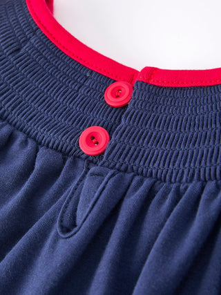 Christmas  Holiday Celebration Dress: Navy with Santa Sleigh