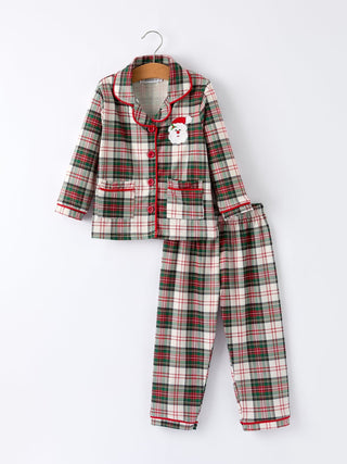 Toddler Girls Christmas long sleeves Plaid Set with Santa Applique Pajamas Rylee Faith Designs Size: 2