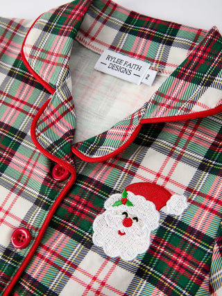 Toddler Girls Christmas long sleeves Plaid Set with Santa Applique Pajamas Rylee Faith Designs Size: 2