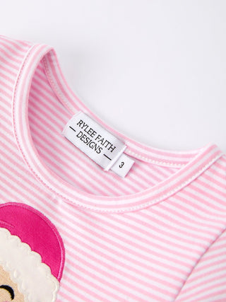 Pink Christmas Santa Applique Striped Girls Dress Dress Rylee Faith Designs Size: 2