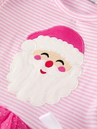Pink Christmas Santa Applique Striped Girls Dress Dress Rylee Faith Designs Size: 2