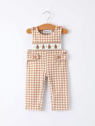 Christmas Vintage-Style Plaid Embroidered Gingerbread and Bows Boy Romper