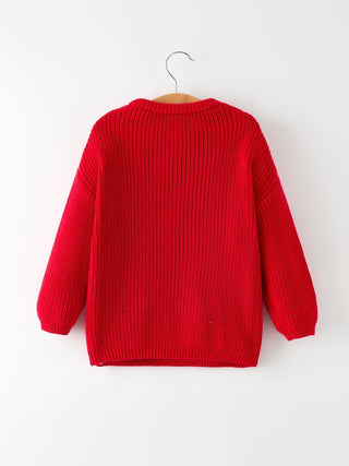 Valentine’s Day Girls Red Knit Sweater - "Love" Heart Embroidery Top Rylee Faith Designs Size: 18M