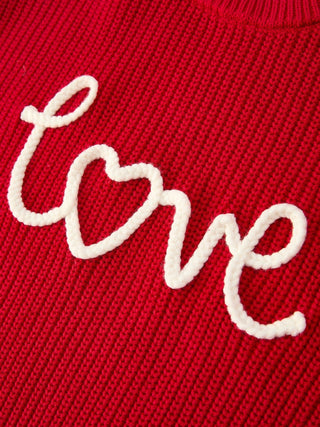 Valentine’s Day Girls Red Knit Sweater - "Love" Heart Embroidery Top Rylee Faith Designs Size: 18M