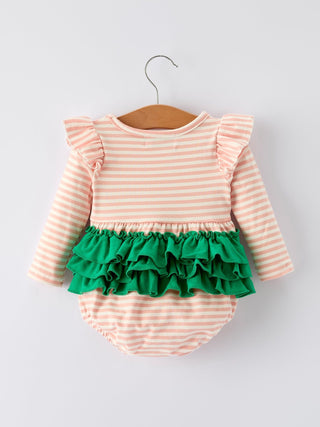 Christmas Tree Smocked Embroidery Stripe Baby Girls Romper