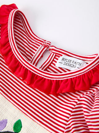 Holiday Girls Dress with Embroidered Christmas Lights and Red Bow Details Dress Rylee Faith Designs Size: 2