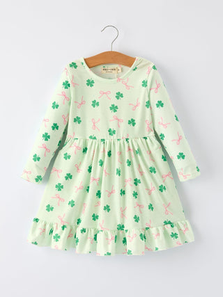 St. Patrick's Day Bow Shamrock Print Ruffles Girls Dress Dress Rylee Faith Designs Size: 2
