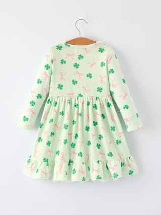 St. Patrick's Day Bow Shamrock Print Ruffles Girls Dress Dress Rylee Faith Designs Size: 2