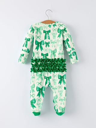 St. Patrick's Day Bow Print Long Sleeves Baby Girls Romper Romper Rylee Faith Designs Size: 3M