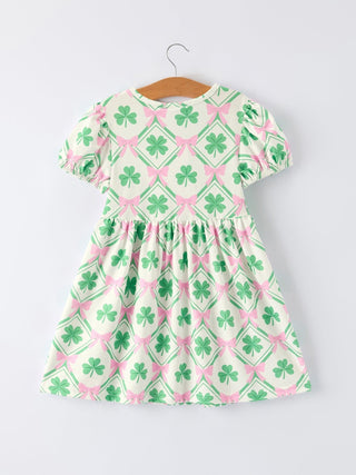 St. Patrick's Day Bow Shamrock Print Short Sleeves Girls Dress Dress Rylee Faith Designs Size: 2