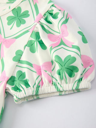 St. Patrick's Day Bow Shamrock Print Short Sleeves Girls Dress Dress Rylee Faith Designs Size: 2