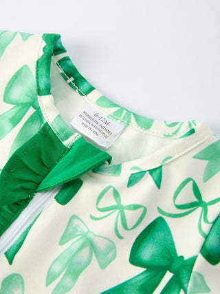 St. Patrick's Day Bow Print Long Sleeves Baby Girls Romper Romper Rylee Faith Designs Size: 3M