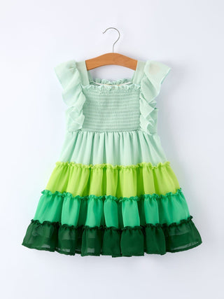St. Patrick's Day Ombre Ruffle Dress for Girls - Green Gradient Layers Dress Rylee Faith Designs Size: 2