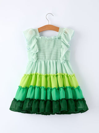St. Patrick's Day Ombre Ruffle Dress for Girls - Green Gradient Layers Dress Rylee Faith Designs Size: 2