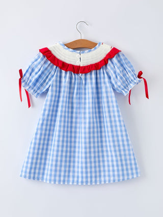 Girls Summer Strawberry Bow Embroidered Smocked Dress Dress Rylee Faith Designs Size: 2