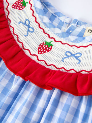 Girls Summer Strawberry Bow Embroidered Smocked Dress Dress Rylee Faith Designs Size: 2