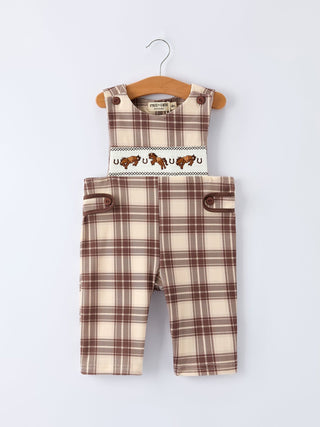 Western Horse Embroidered Smocked Plaid Baby Boy Romper Romper Rylee Faith Designs Size: 3M