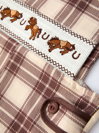 Western Horse Embroidered Smocked Plaid Baby Boy Romper Romper Rylee Faith Designs Size: 3M