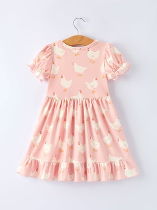 Farm Spring Chicken Print Girls Ruffle Dress Dress Rylee Faith Designs Size: 2