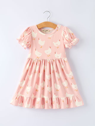 Farm Spring Chicken Print Girls Ruffle Dress Dress Rylee Faith Designs Size: 2