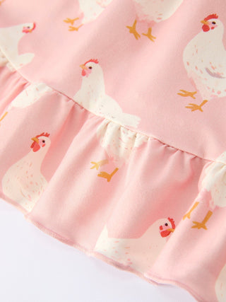 Farm Spring Chicken Print Girls Ruffle Dress Dress Rylee Faith Designs Size: 2