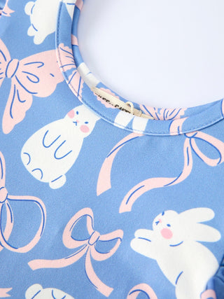 Easter Bunny Bow Pastel Girls Ruffle Hem Dress Dress Rylee Faith Designs Size: 2
