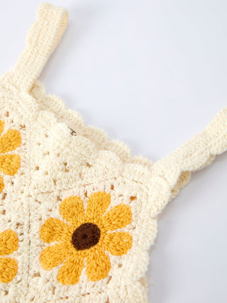 Summer Crochet Sunflower Girl Dress with Headscarf Dress Rylee Faith Designs Size: 2